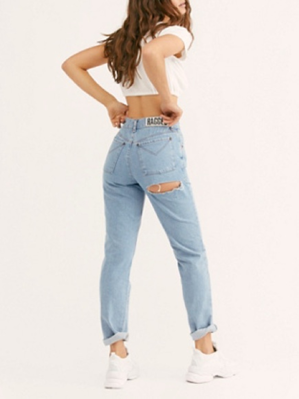 The Ragged Priest Back Slash Mom Jeans in Light Blue